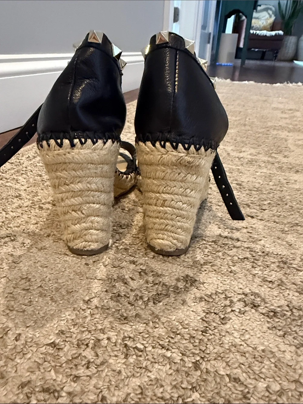 Marc Fisher Black Studded Espadrille Wedges
